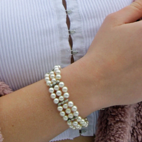 Cream Swarovski Pearl Multi Strand Bridal Bracelet – Adjustable Silver Toggle Clasp | Made in USA by Women-Owned Business Michelle Marie Boutique  Bracelet