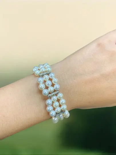 Cream Swarovski Pearl Multi Strand Bridal Bracelet – Adjustable Silver Toggle Clasp | Made in USA by Women-Owned Business Michelle Marie Boutique  Bracelet