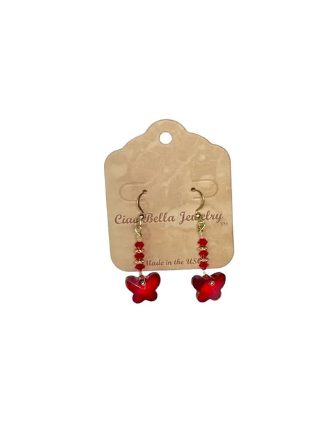 Crystal Butterfly Beaded Drop Earrings 2 Inch – Lightweight Gold Plated Jewelry | Made in USA Michelle Marie Boutique  Earrings