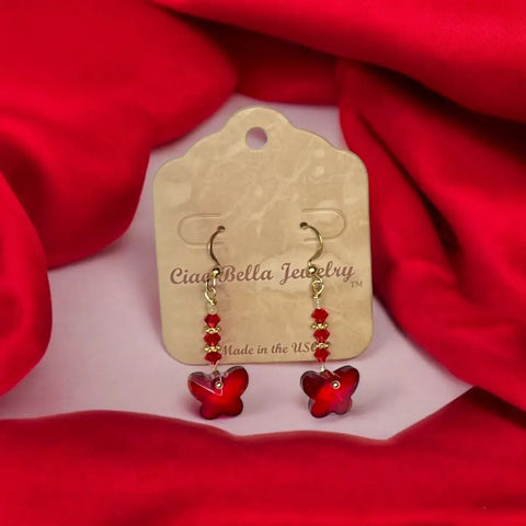 Crystal Butterfly Beaded Drop Earrings 2 Inch – Lightweight Gold Plated Jewelry | Made in USA Michelle Marie Boutique  Earrings