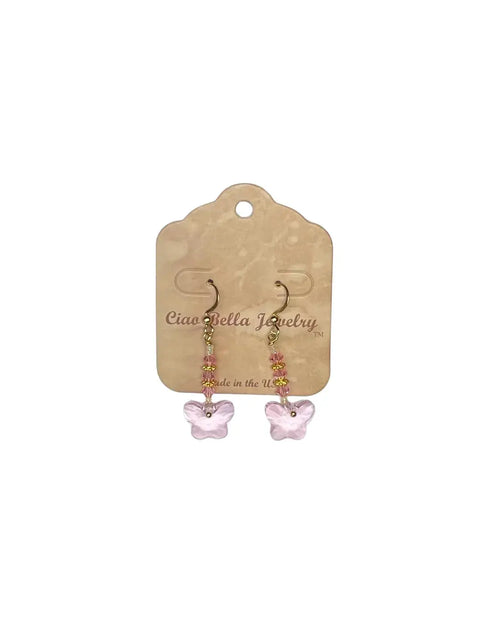 Crystal Butterfly Beaded Drop Earrings 2 Inch – Lightweight Gold Plated Jewelry | Made in USA Michelle Marie Boutique  Earrings