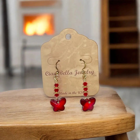 Crystal Butterfly Beaded Drop Earrings 2 Inch – Lightweight Gold Plated Jewelry | Made in USA Michelle Marie Boutique  Earrings