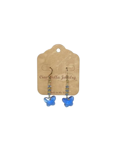 Crystal Butterfly Beaded Drop Earrings 2 Inch – Lightweight Gold Plated Jewelry | Made in USA Michelle Marie Boutique  Earrings