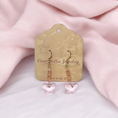 Crystal Butterfly Beaded Drop Earrings 2 Inch – Lightweight Gold Plated Jewelry | Made in USA Michelle Marie Boutique  Earrings