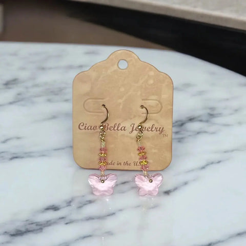 Crystal Butterfly Beaded Drop Earrings 2 Inch – Lightweight Gold Plated Jewelry | Made in USA Michelle Marie Boutique  Earrings