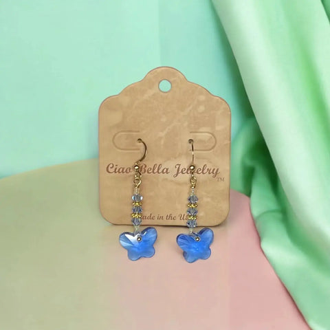 Crystal Butterfly Beaded Drop Earrings 2 Inch – Lightweight Gold Plated Jewelry | Made in USA Michelle Marie Boutique  Earrings