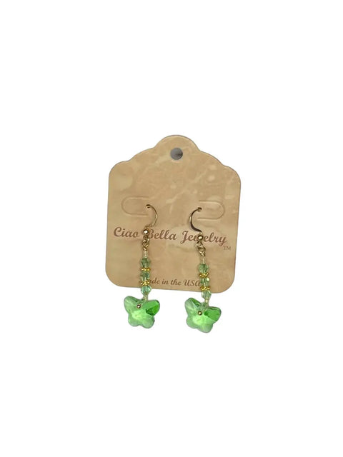 Crystal Butterfly Beaded Drop Earrings 2 Inch – Lightweight Gold Plated Jewelry | Made in USA Michelle Marie Boutique  Earrings