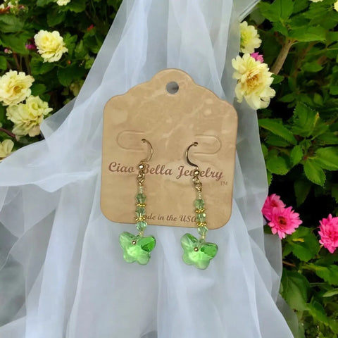 Crystal Butterfly Beaded Drop Earrings 2 Inch – Lightweight Gold Plated Jewelry | Made in USA Michelle Marie Boutique  Earrings