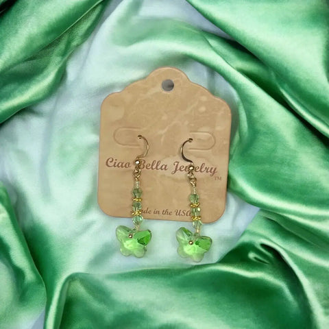 Crystal Butterfly Beaded Drop Earrings 2 Inch – Lightweight Gold Plated Jewelry | Made in USA Michelle Marie Boutique  Earrings