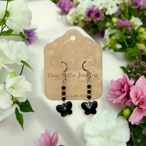 Crystal Butterfly Beaded Drop Earrings 2 Inch – Lightweight Gold Plated Jewelry | Made in USA Michelle Marie Boutique  Earrings