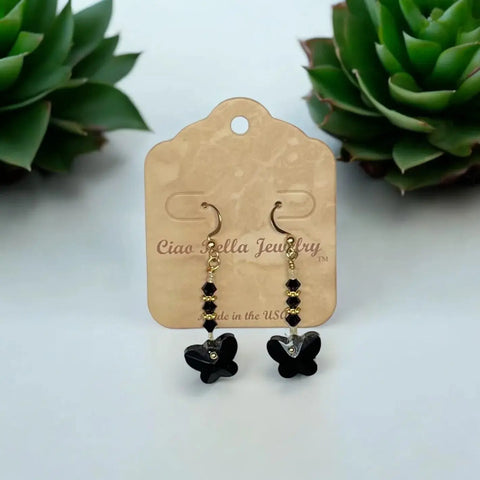 Crystal Butterfly Beaded Drop Earrings 2 Inch – Lightweight Gold Plated Jewelry | Made in USA Michelle Marie Boutique  Earrings