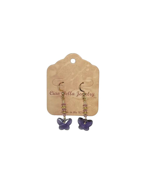 Crystal Butterfly Beaded Drop Earrings 2 Inch – Lightweight Gold Plated Jewelry | Made in USA Michelle Marie Boutique  Earrings