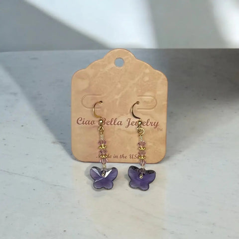 Crystal Butterfly Beaded Drop Earrings 2 Inch – Lightweight Gold Plated Jewelry | Made in USA Michelle Marie Boutique  Earrings