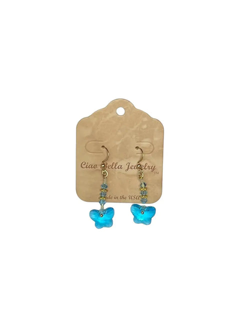 Crystal Butterfly Beaded Drop Earrings 2 Inch – Lightweight Gold Plated Jewelry | Made in USA Michelle Marie Boutique  Earrings