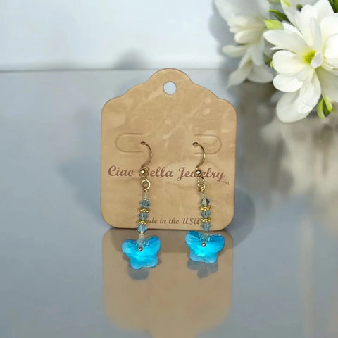 Crystal Butterfly Beaded Drop Earrings 2 Inch – Lightweight Gold Plated Jewelry | Made in USA Michelle Marie Boutique  Earrings
