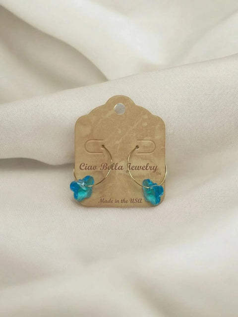 Crystal Butterfly Earrings on Gold Hoops - Elegant & Playful Jewelry Michelle Marie Boutique  Earrings