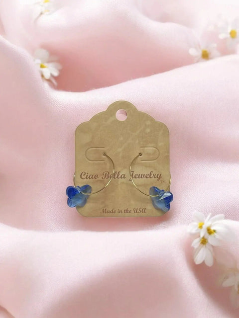 Crystal Butterfly Earrings on Gold Hoops - Elegant & Playful Jewelry Michelle Marie Boutique  Earrings