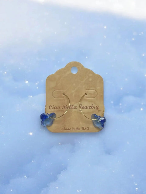 Crystal Butterfly Earrings on Gold Hoops - Elegant & Playful Jewelry Michelle Marie Boutique  Earrings