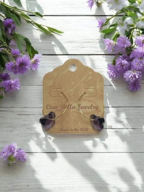 Crystal Butterfly Hoop Earrings – Lightweight Gold Jewelry with Vibrant Cut Crystals | Made in USA by Ciao Bella Michelle Marie Boutique  Earrings