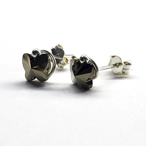 Crystal Butterfly Silver Spiral Stud Earrings Alexa Martha Designs  Earrings