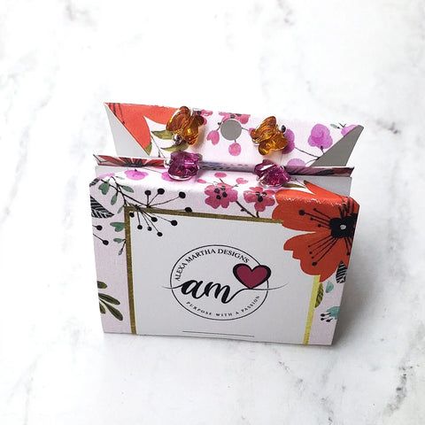 Crystal Butterfly Silver Spiral Stud Earrings Alexa Martha Designs  Earrings