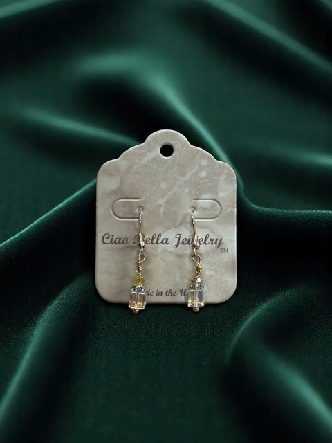Crystal Cube Drop Earrings | Topaz, Light Yellow & Clear Accents Michelle Marie Boutique  Earrings