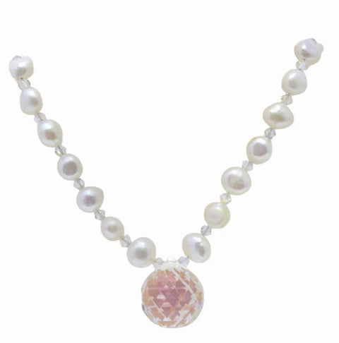 Crystal Pendant Necklace with Freshwater Pearls – Sterling Silver Clasp | Made in USA Michelle Marie Boutique  Necklace