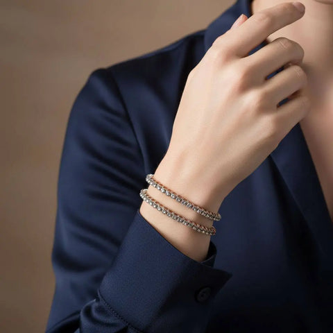 Crystal Rhinestone Wire Wrapped Tennis Bracelet Bangle – Handmade Silver | Made in USA Alexa Martha Designs  Bangles /Bracelets