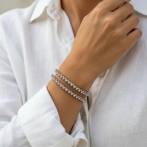 Crystal Rhinestone Wire Wrapped Tennis Bracelet Bangle – Handmade Silver | Made in USA Alexa Martha Designs  Bangles /Bracelets