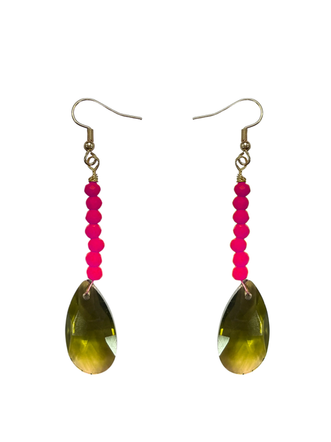 Crystal Teardrop Earrings With Vibrant Beaded Chain – Team Spirit Jewelry | Made in USA by Michelle Marie Boutique Michelle Marie Boutique  Earrings
