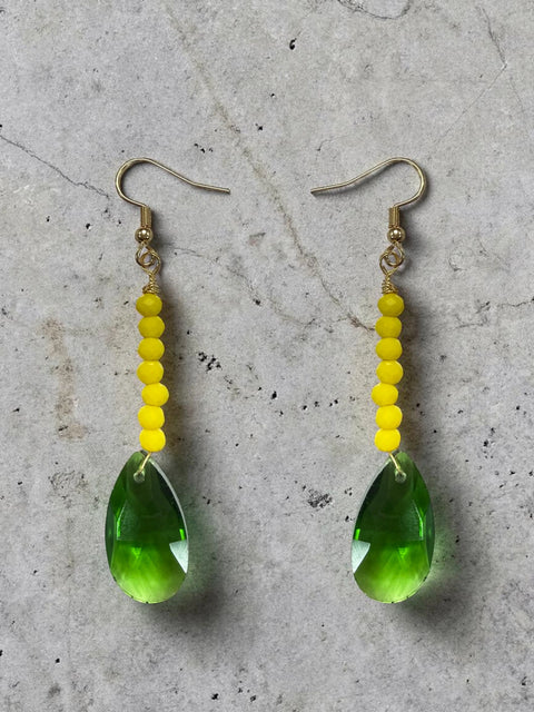 Crystal Teardrop Earrings With Vibrant Beaded Chain – Team Spirit Jewelry | Made in USA by Michelle Marie Boutique Michelle Marie Boutique  Earrings