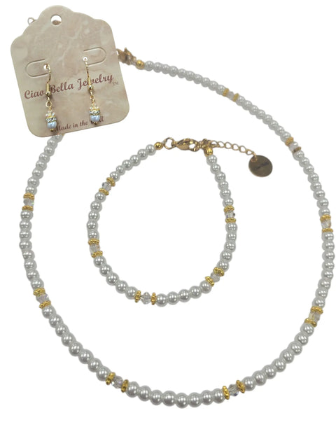 Crystal and Pearl Jewelry Set – Necklace Bracelet Earrings – Handcrafted Custom Birthstone Gift | Made in USA Michelle Marie Boutique  Jewelry Set