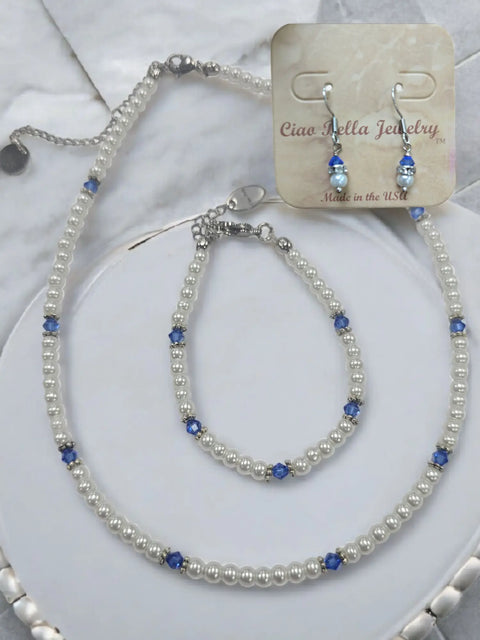 Crystal and Pearl Jewelry Set – Necklace Bracelet Earrings – Handcrafted Custom Birthstone Gift | Made in USA Michelle Marie Boutique  Jewelry Set