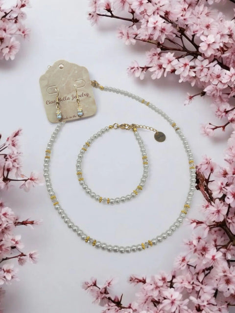 Crystal and Pearl Jewelry Set – Necklace Bracelet Earrings – Handcrafted Custom Birthstone Gift | Made in USA Michelle Marie Boutique  Jewelry Set