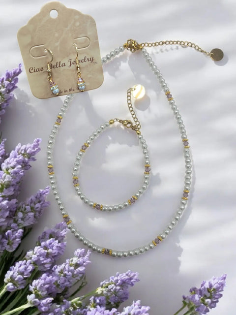 Crystal and Pearl Jewelry Set – Necklace Bracelet Earrings – Handcrafted Custom Birthstone Gift | Made in USA Michelle Marie Boutique  Jewelry Set