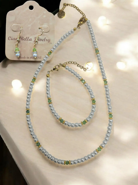 Crystal and Pearl Jewelry Set – Necklace Bracelet Earrings – Handcrafted Custom Birthstone Gift | Made in USA Michelle Marie Boutique  Jewelry Set