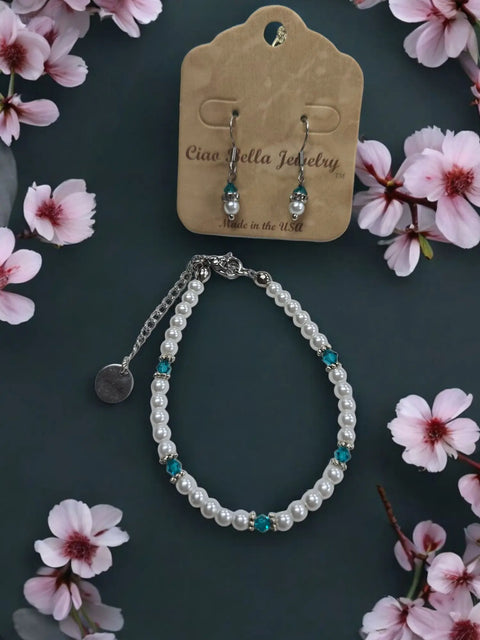 Crystal and Pearl Jewelry Set – Necklace Bracelet Earrings – Handcrafted Custom Birthstone Gift | Made in USA Michelle Marie Boutique  Jewelry Set