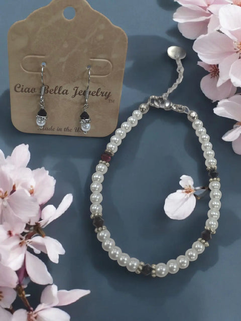 Crystal and Pearl Jewelry Set – Necklace Bracelet Earrings – Handcrafted Custom Birthstone Gift | Made in USA Michelle Marie Boutique  Jewelry Set
