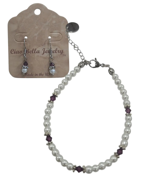 Crystal and Pearl Jewelry Set – Necklace Bracelet Earrings – Handcrafted Custom Birthstone Gift | Made in USA Michelle Marie Boutique  Jewelry Set