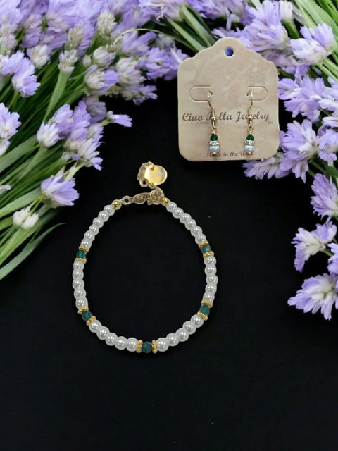 Crystal and Pearl Jewelry Set – Necklace Bracelet Earrings – Handcrafted Custom Birthstone Gift | Made in USA Michelle Marie Boutique  Jewelry Set