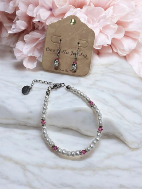 Crystal and Pearl Jewelry Set – Necklace Bracelet Earrings – Handcrafted Custom Birthstone Gift | Made in USA Michelle Marie Boutique  Jewelry Set