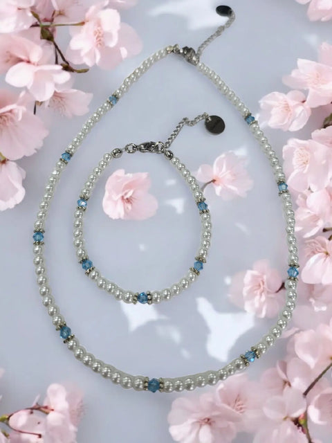 Crystal and Pearl Jewelry Set – Necklace Bracelet Earrings – Handcrafted Custom Birthstone Gift | Made in USA Michelle Marie Boutique  Jewelry Set
