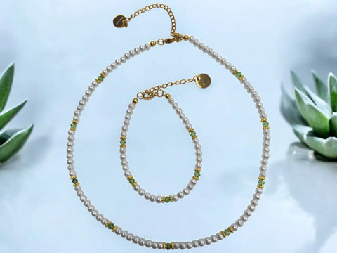Crystal and Pearl Jewelry Set – Necklace Bracelet Earrings – Handcrafted Custom Birthstone Gift | Made in USA Michelle Marie Boutique  Jewelry Set