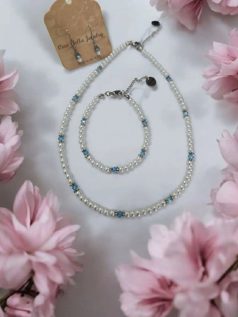 Crystal and Pearl Jewelry Set – Necklace Bracelet Earrings – Handcrafted Custom Birthstone Gift | Made in USA Michelle Marie Boutique  Jewelry Set
