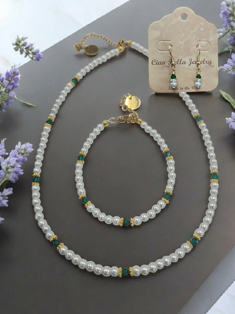 Crystal and Pearl Jewelry Set – Necklace Bracelet Earrings – Handcrafted Custom Birthstone Gift | Made in USA Michelle Marie Boutique  Jewelry Set