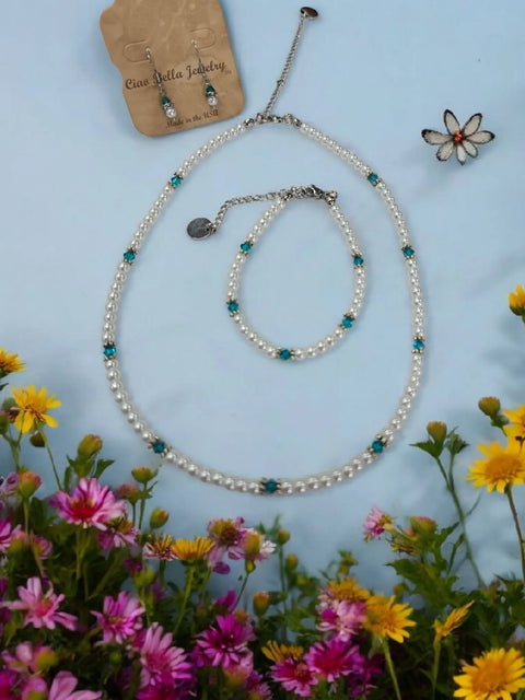 Crystal and Pearl Jewelry Set – Necklace Bracelet Earrings – Handcrafted Custom Birthstone Gift | Made in USA Michelle Marie Boutique  Jewelry Set