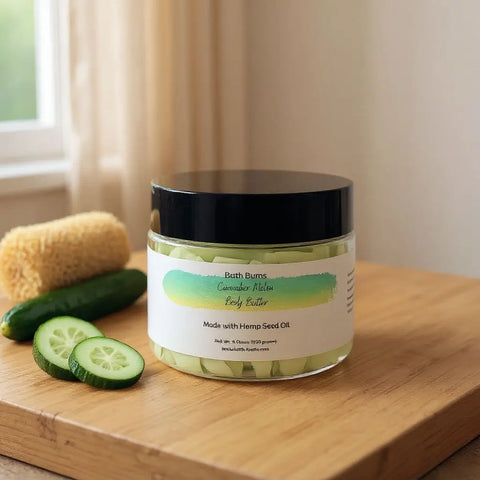 Cucumber Melon Hydrating Body Butter – Shea and Hemp Seed Oil Blend | Made in USA Skin Moisturizer Bath Bums  body butter