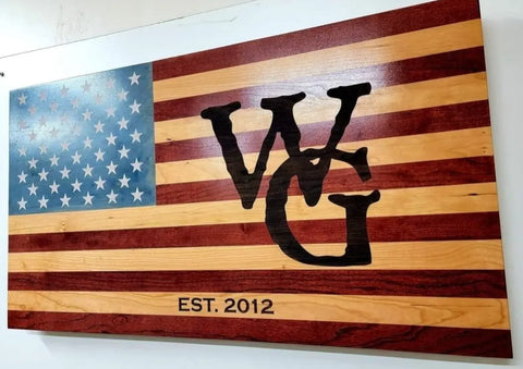 Custom 19x34 Inch Laser Engraved Cherry Wood American Flag – Patriotic Wall Decor | Made in USA American Grains LLC  Custom Wooden Flag