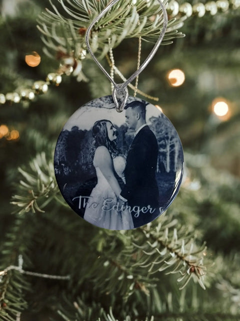 Custom 3 Inch Photo Wedding Anniversary Ornament – Personalized Ceramic Keepsake | Made in USA Michelle Marie Boutique  Holiday Ornaments