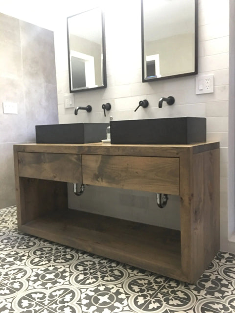 Custom Double Sink Bathroom Vanity 22 Inch Depth – Northeastern White Pine Wood Rustic Finish | Made in USA Limitless Woodworking  item